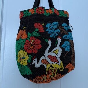 Floral Beaded Drawstring Bag - Multicolor